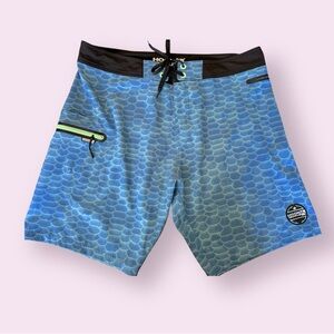 HOOK & TACKLE Fishing Board Shorts Swim Trunks Size 36 Zip Pockets Tie Front